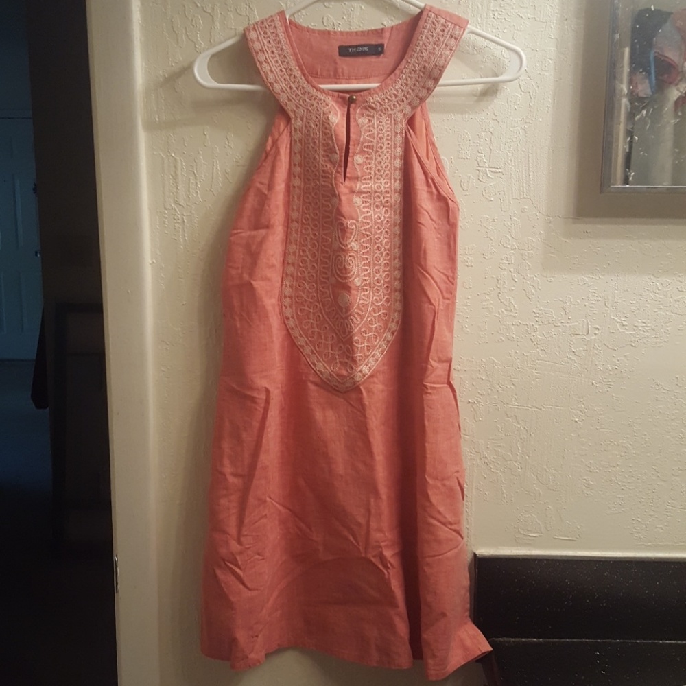 Salmon Pink Dress with Cream Embroidery size small
